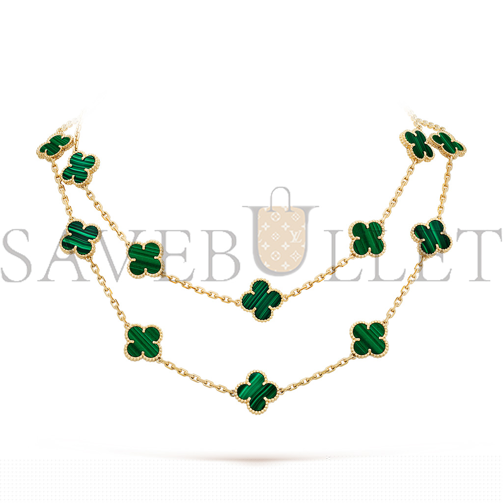 V*N CL*F arpels vintage alhambra long necklace, 20 motifs - yellow gold, malachite  vcarl88100